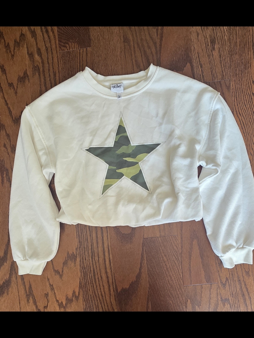 Kids Cream Sweatshirt with Camo Star Applique